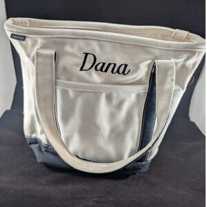 Lands End Canvas Tote Bag Black and Natural White / cream Personalized Dana